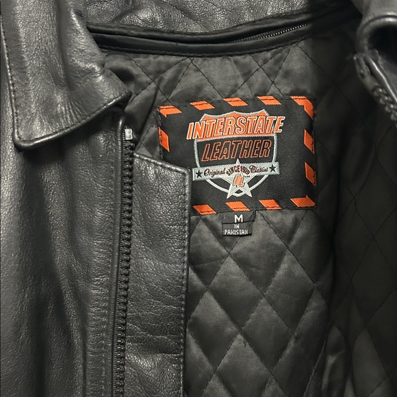 Interstate Leather brand Black Leather Motorcycle Jacket with Braiding Detail - Picture 2 of 7